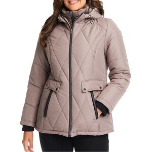 51. 2X - ASHLEY STEWART - Tan Hooded Puffer Jacket Poly-Fill NEW $130 msrp